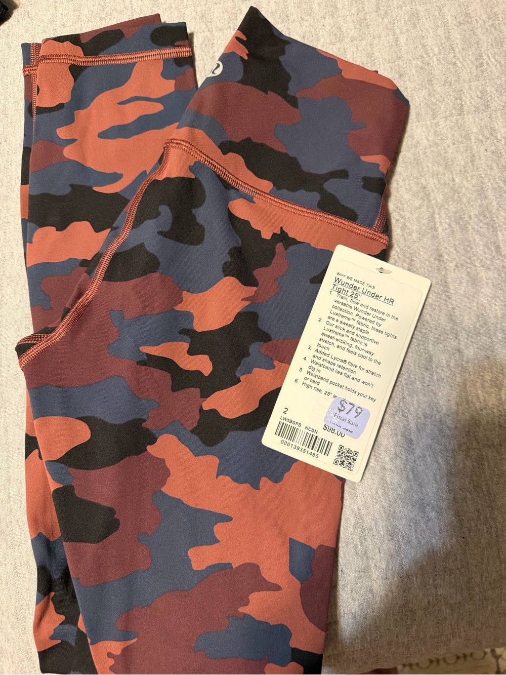 Lululemon Wunder Under HR Tights in Rust & Navy Camo